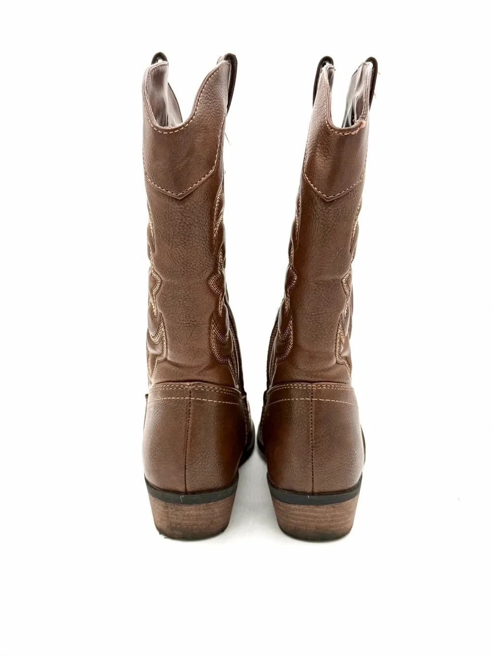 Girls Brown Western Cowboy Boots Side Zip Square Toe Size 1 Faux Leather